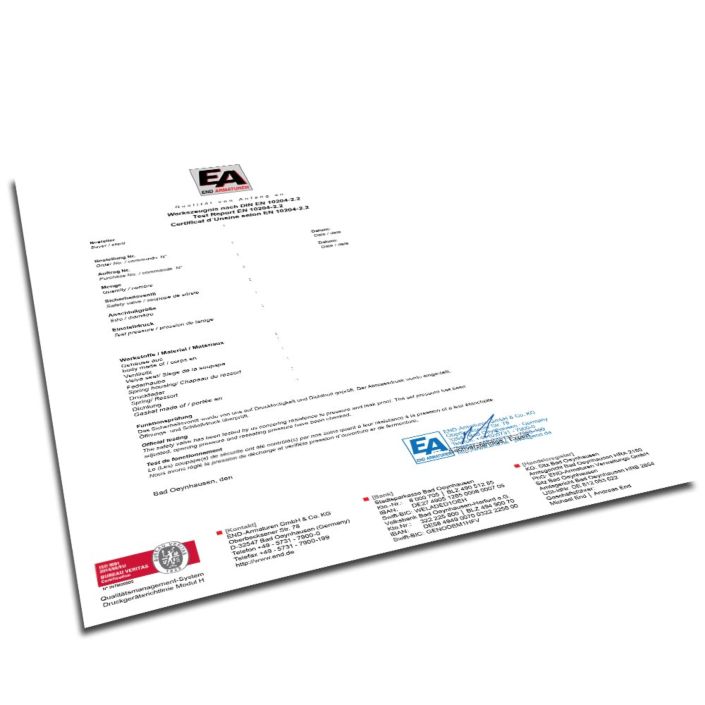 Inspection certificate acc  END-Armaturen SV-3.1B