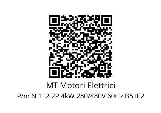  N 112 2P 4kW 280/480V 60Hz B5 IE2 MT Motori Elettrici N 112 2P 4kW 280/480V 60Hz B5 IE2