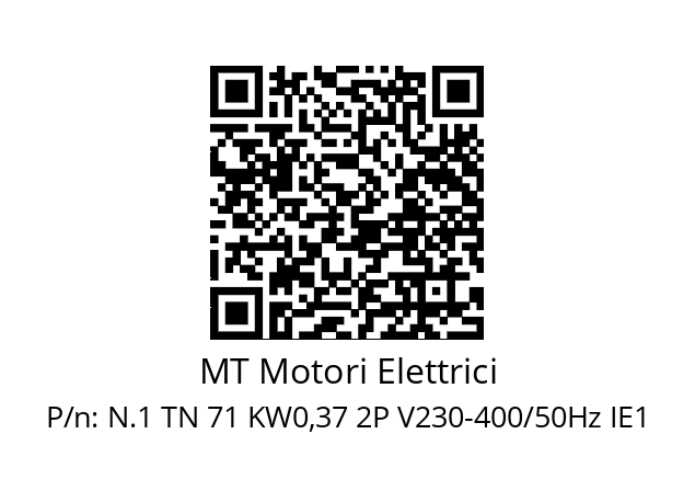   MT Motori Elettrici N.1 TN 71 KW0,37 2P V230-400/50Hz IE1