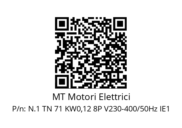   MT Motori Elettrici N.1 TN 71 KW0,12 8P V230-400/50Hz IE1