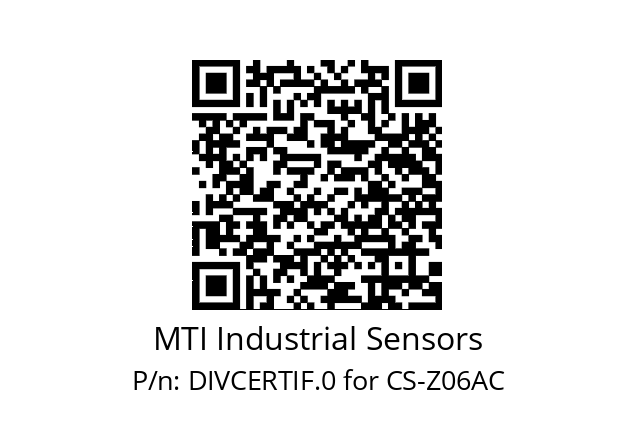   MTI Industrial Sensors DIVCERTIF.0 for CS-Z06AC