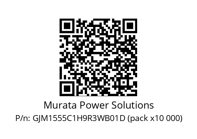   Murata Power Solutions GJM1555C1H9R3WB01D (pack x10 000)