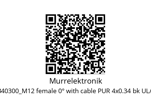   Murrelektronik 7000-12221- 6340300_M12 female 0° with cable PUR 4x0.34 bk UL/CSA+drag chain 3m