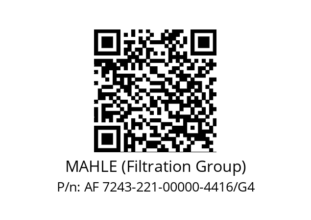   MAHLE (Filtration Group) AF 7243-221-00000-4416/G4