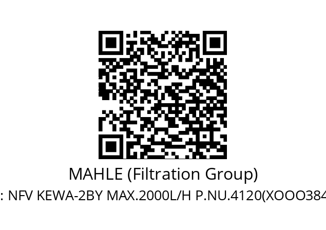   MAHLE (Filtration Group) NFV KEWA-2BY MAX.2000L/H P.NU.4120(XOOO38494)