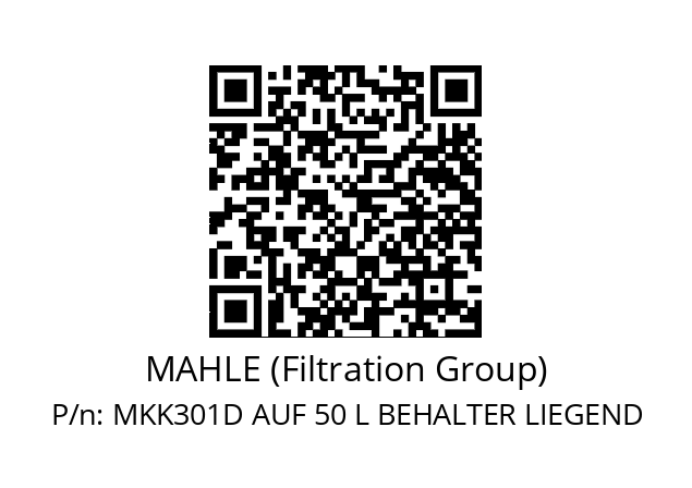   MAHLE (Filtration Group) MKK301D AUF 50 L BEHALTER LIEGEND