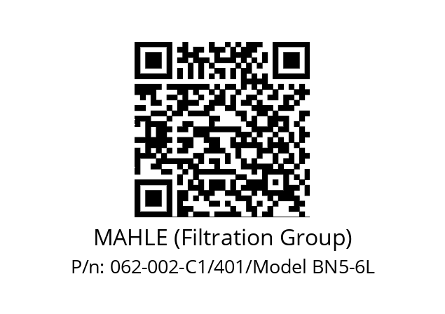   MAHLE (Filtration Group) 062-002-C1/401/Model BN5-6L