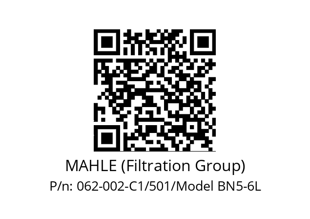   MAHLE (Filtration Group) 062-002-C1/501/Model BN5-6L