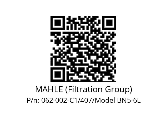   MAHLE (Filtration Group) 062-002-C1/407/Model BN5-6L