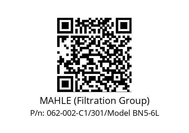   MAHLE (Filtration Group) 062-002-C1/301/Model BN5-6L