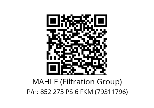   MAHLE (Filtration Group) 852 275 PS 6 FKM (79311796)