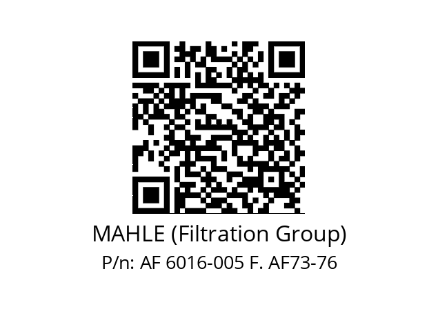   MAHLE (Filtration Group) AF 6016-005 F. AF73-76