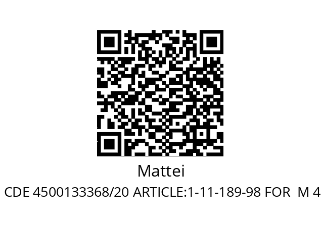   Mattei CDE 4500133368/20 ARTICLE:1-11-189-98 FOR  M 400 L