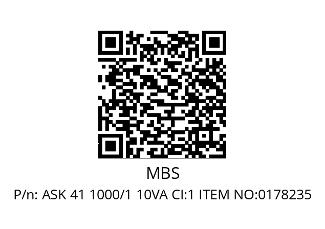   MBS ASK 41 1000/1 10VA CI:1 ITEM NO:0178235