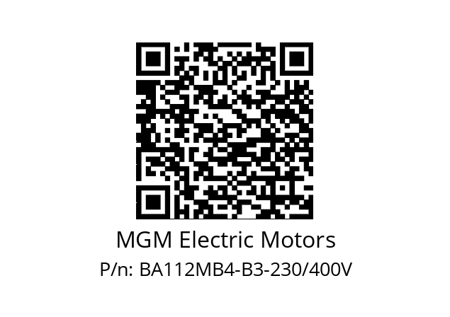   MGM Electric Motors BA112MB4-B3-230/400V