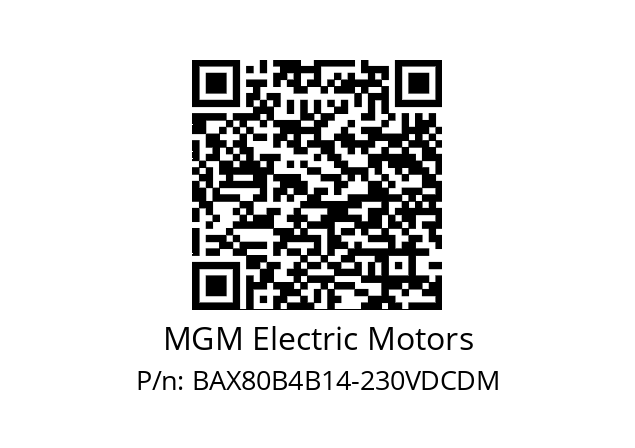   MGM Electric Motors BAX80B4B14-230VDCDM