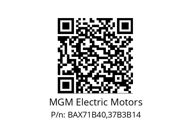   MGM Electric Motors BAX71B40,37B3B14