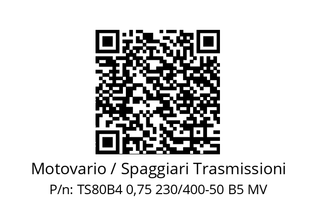   Motovario / Spaggiari Trasmissioni TS80B4 0,75 230/400-50 B5 MV