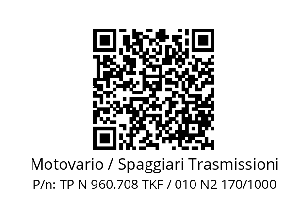   Motovario / Spaggiari Trasmissioni TP N 960.708 TKF / 010 N2 170/1000