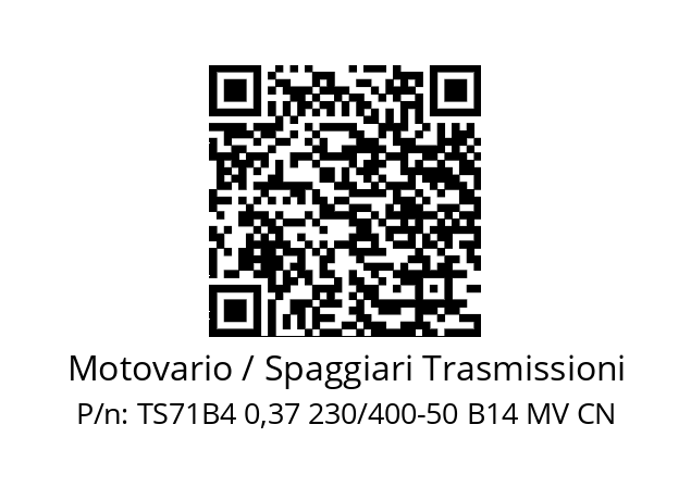   Motovario / Spaggiari Trasmissioni TS71B4 0,37 230/400-50 B14 MV CN