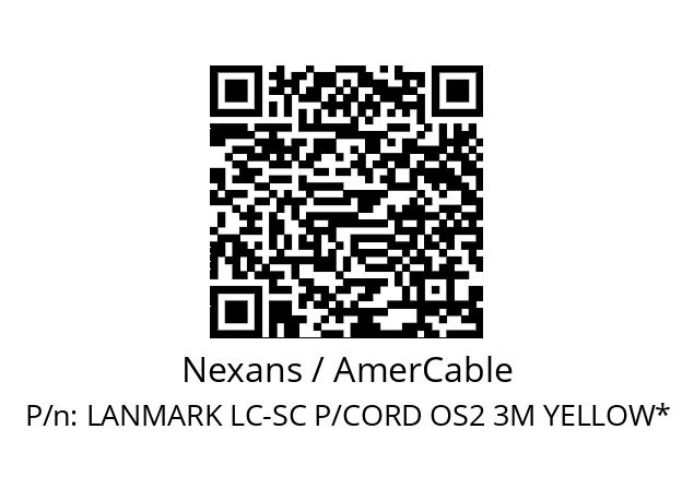   Nexans / AmerCable LANMARK LC-SC P/CORD OS2 3M YELLOW*