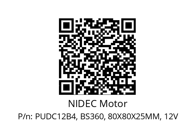   NIDEC Motor PUDC12B4, BS360, 80X80X25MM, 12V