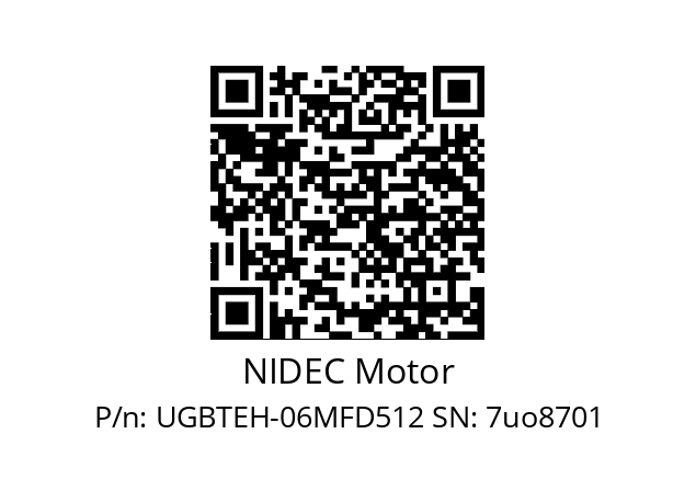   NIDEC Motor UGBTEH-06MFD512 SN: 7uo8701