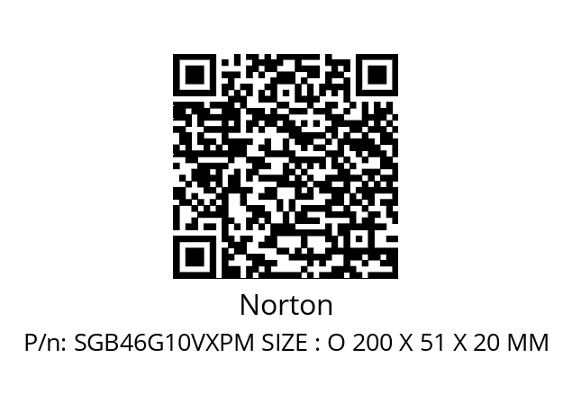   Norton SGB46G10VXPM SIZE : O 200 X 51 X 20 MM