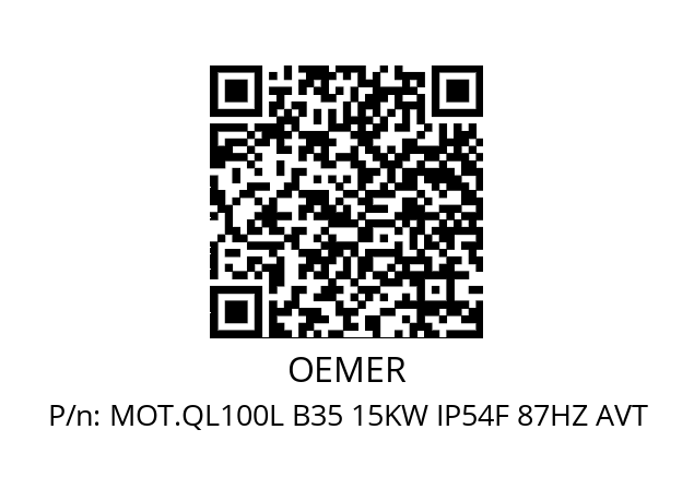   OEMER MOT.QL100L B35 15KW IP54F 87HZ AVT