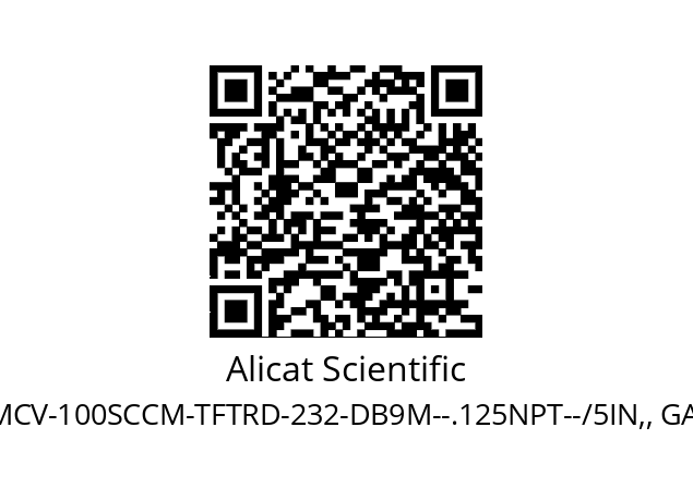   Alicat Scientific MCV-100SCCM-TFTRD-232-DB9M--.125NPT--/5IN,, GAS: N2