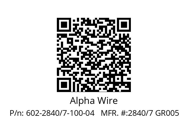   Alpha Wire 602-2840/7-100-04   MFR. #:2840/7 GR005