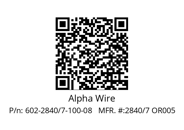   Alpha Wire 602-2840/7-100-08   MFR. #:2840/7 OR005