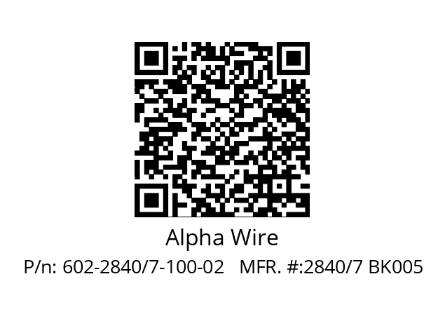   Alpha Wire 602-2840/7-100-02   MFR. #:2840/7 BK005