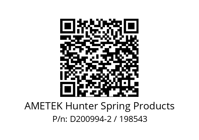   AMETEK Hunter Spring Products D200994-2 / 198543