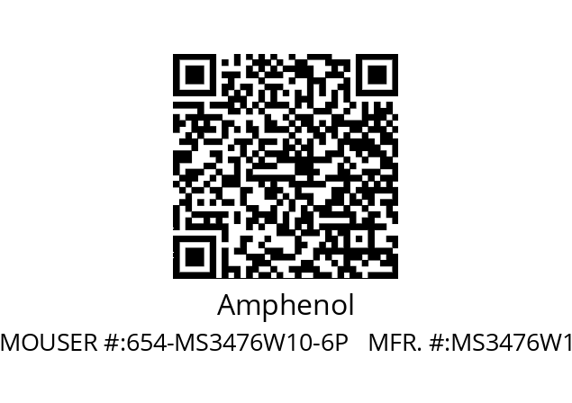   Amphenol MOUSER #:654-MS3476W10-6P   MFR. #:MS3476W10-6P