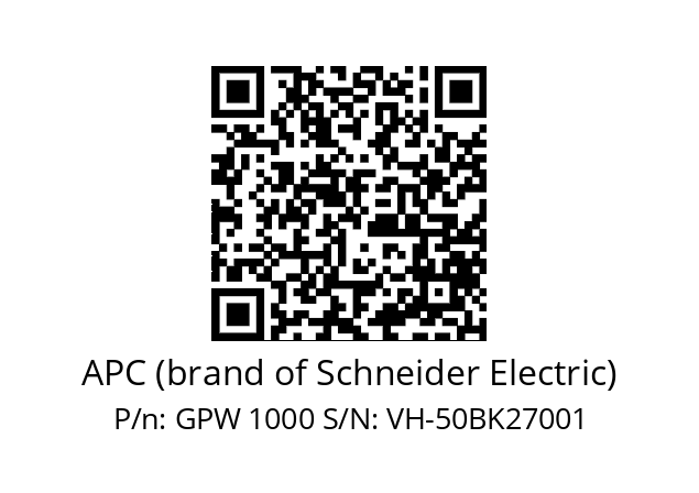   APC (brand of Schneider Electric) GPW 1000 S/N: VH-50BK27001