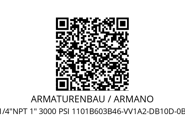   ARMATURENBAU / ARMANO A 1/4"NPT 1" 3000 PSI 1101B603B46-VV1A2-DB10D-0B1A00-3