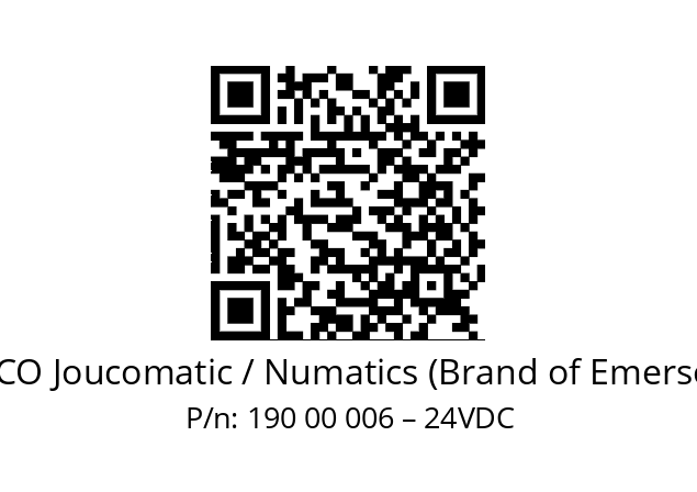   ASCO Joucomatic / Numatics (Brand of Emerson) 190 00 006 – 24VDC