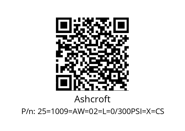   Ashcroft 25=1009=AW=02=L=0/300PSI=X=CS