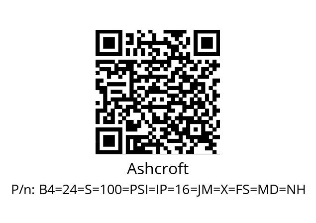   Ashcroft B4=24=S=100=PSI=IP=16=JM=X=FS=MD=NH