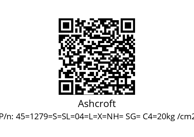   Ashcroft 45=1279=S=SL=04=L=X=NH= SG= C4=20kg /cm2