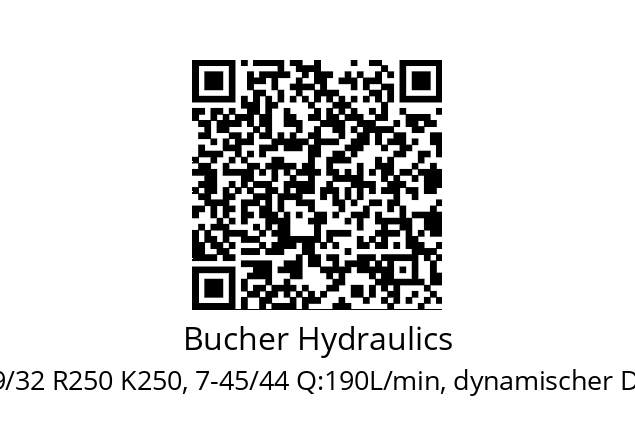   Bucher Hydraulics LRV175-4-190/180-19/32 R250 K250, 7-45/44 Q:190L/min, dynamischer Druck bei max. Last: 40bar