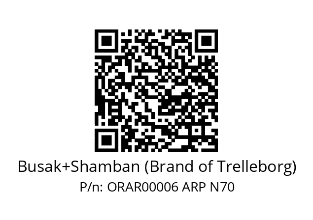   Busak+Shamban (Brand of Trelleborg) ORAR00006 ARP N70