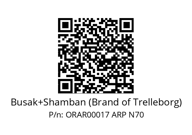   Busak+Shamban (Brand of Trelleborg) ORAR00017 ARP N70