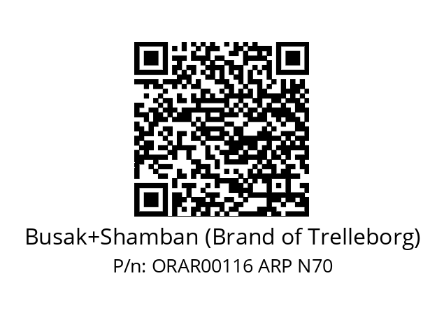   Busak+Shamban (Brand of Trelleborg) ORAR00116 ARP N70