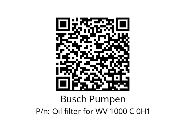   Busch Pumpen Oil filter for WV 1000 C 0H1