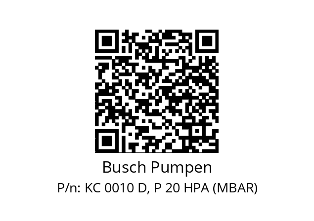   Busch Pumpen KC 0010 D, P 20 HPA (MBAR)