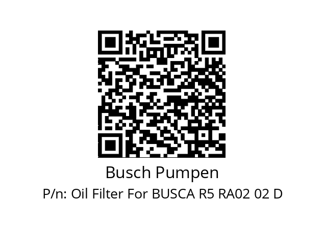   Busch Pumpen Oil Filter For BUSCA R5 RA02 02 D