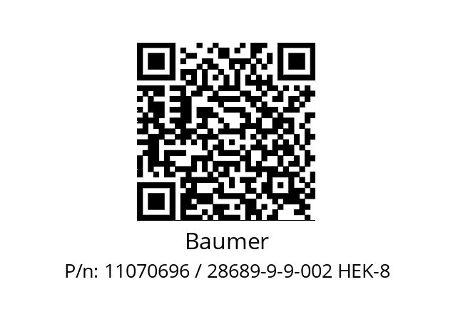   Baumer 11070696 / 28689-9-9-002 HEK-8