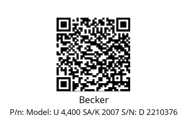   Becker Model: U 4,400 SA/K 2007 S/N: D 2210376